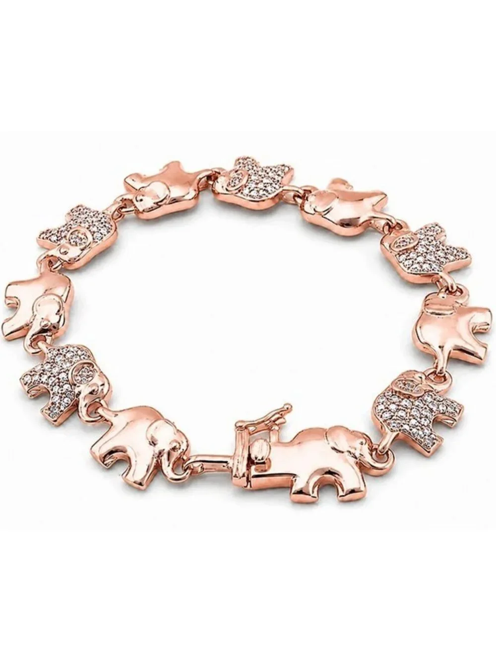 Genuine Diamond Elephant Bracelet Solid 14k Rose Gold Plated (.925)
